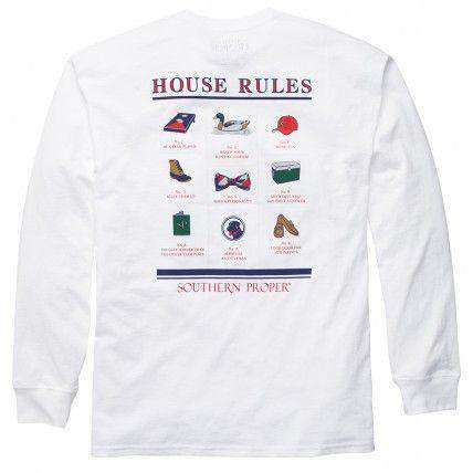 House Rules Long Sleeve Tee in White by Southern Proper - Country Club Prep