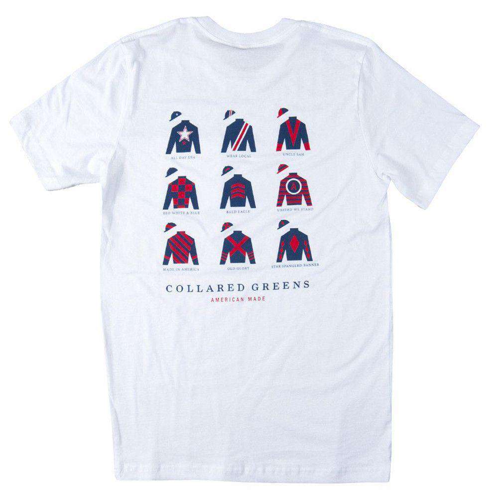 Jockey Silks Tee Shirt in White by Collared Greens - Country Club Prep