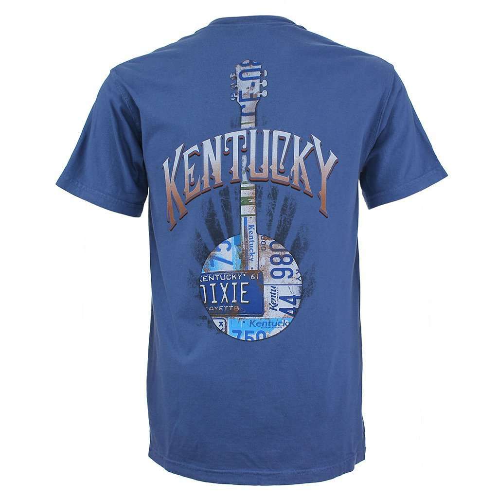 Kentucky Banjo License Plate Tee Shirt in China Blue by Live Oak - Country Club Prep