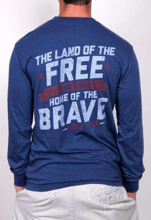 Land of the Free Long Sleeve Pocket Tee in Navy by Rowdy Gentleman - Country Club Prep