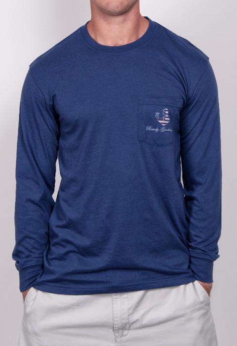 Land of the Free Long Sleeve Pocket Tee in Navy by Rowdy Gentleman - Country Club Prep