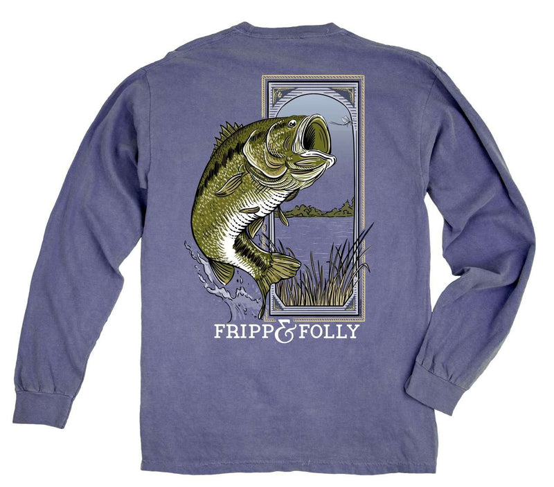 Large Mouth Bass Long Sleeve Tee in Blue Jean by Fripp & Folly - Country Club Prep