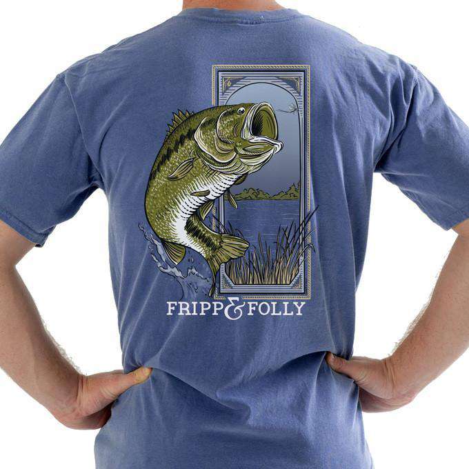 Large Mouth Bass Tee Shirt in Blue Jean by Fripp & Folly - Country Club Prep