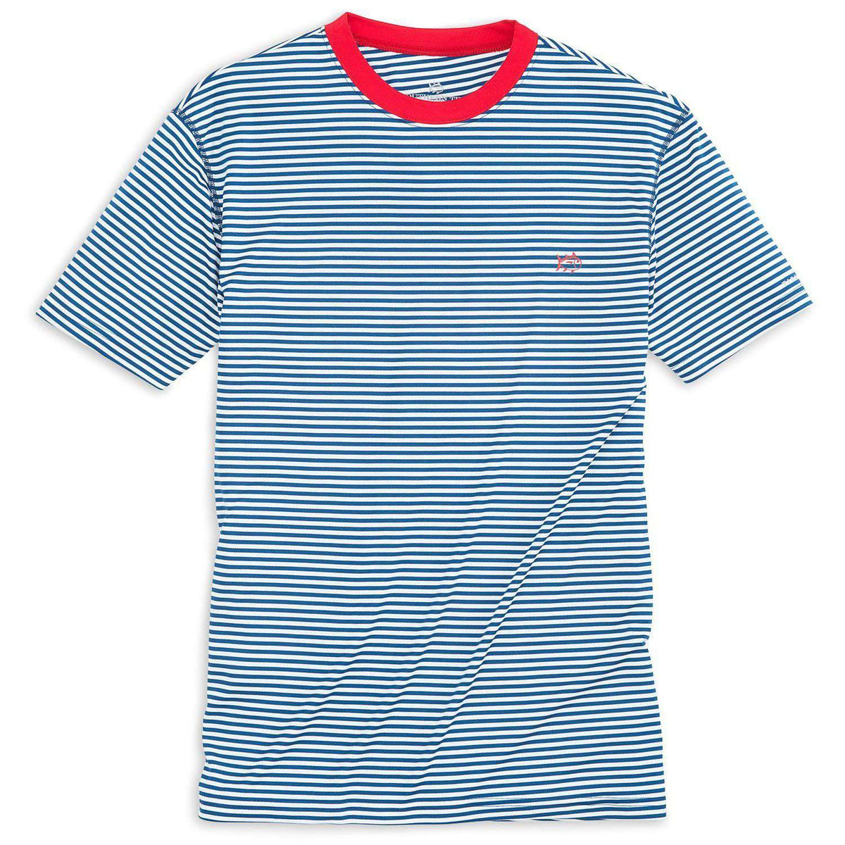 Liberty Stripe Performance Tee Shirt in Yacht Blue by Southern Tide - Country Club Prep