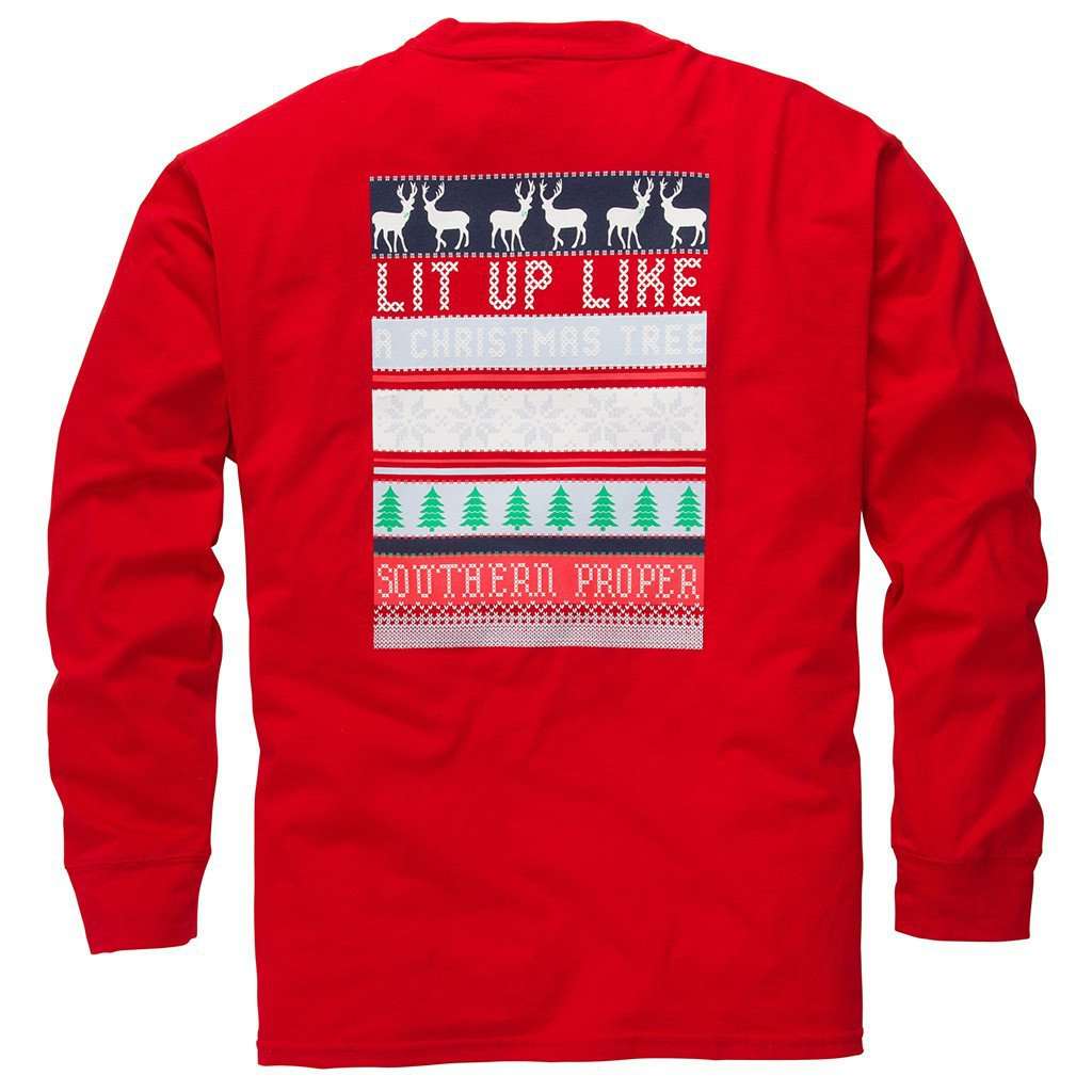 Lit Up Like A Christmas Tree Long Sleeve Tee in Red by Southern Proper - Country Club Prep