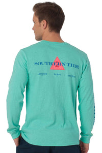 London, Paris, Athens Long Sleeve Pocket Tee in Bermuda Teal By Southern Tide - Country Club Prep