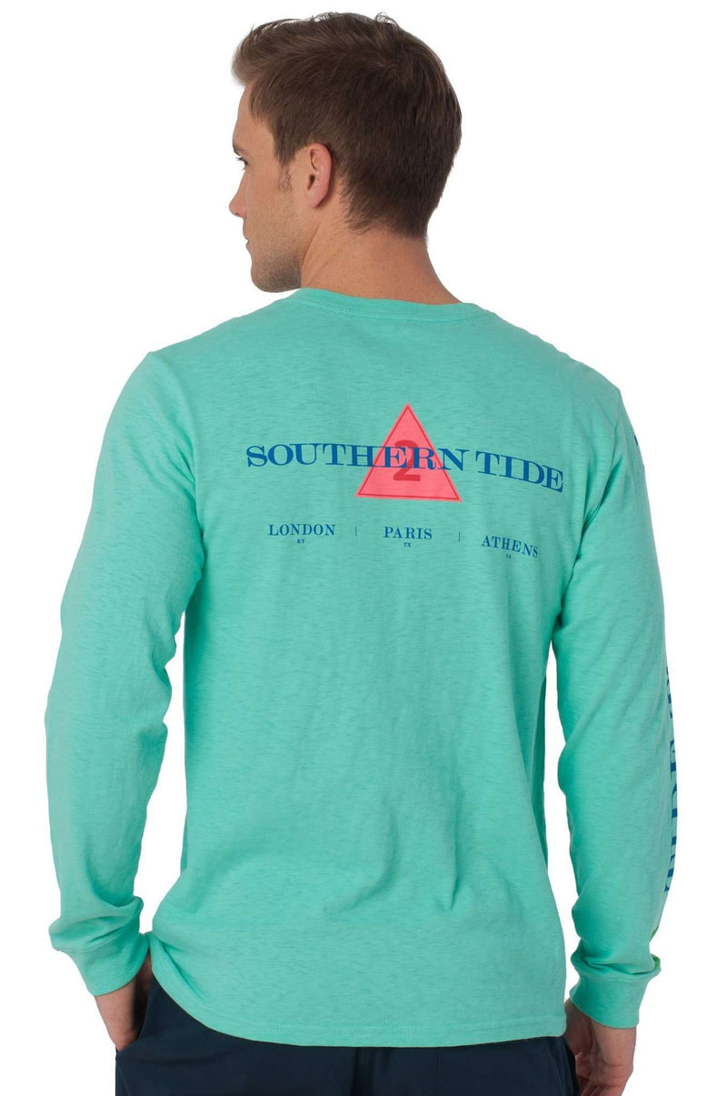 London, Paris, Athens Long Sleeve Pocket Tee in Bermuda Teal By Southern Tide - Country Club Prep
