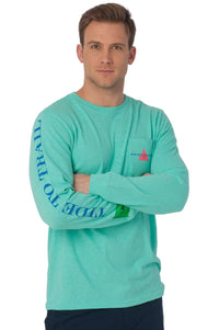 London, Paris, Athens Long Sleeve Pocket Tee in Bermuda Teal By Southern Tide - Country Club Prep