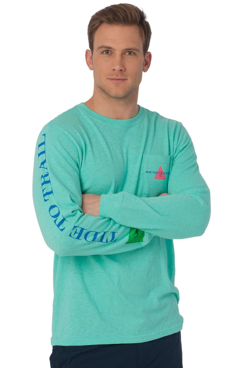 London, Paris, Athens Long Sleeve Pocket Tee in Bermuda Teal By Southern Tide - Country Club Prep