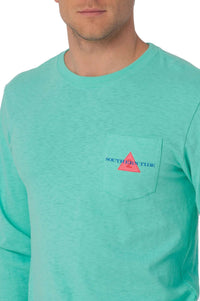 London, Paris, Athens Long Sleeve Pocket Tee in Bermuda Teal By Southern Tide - Country Club Prep