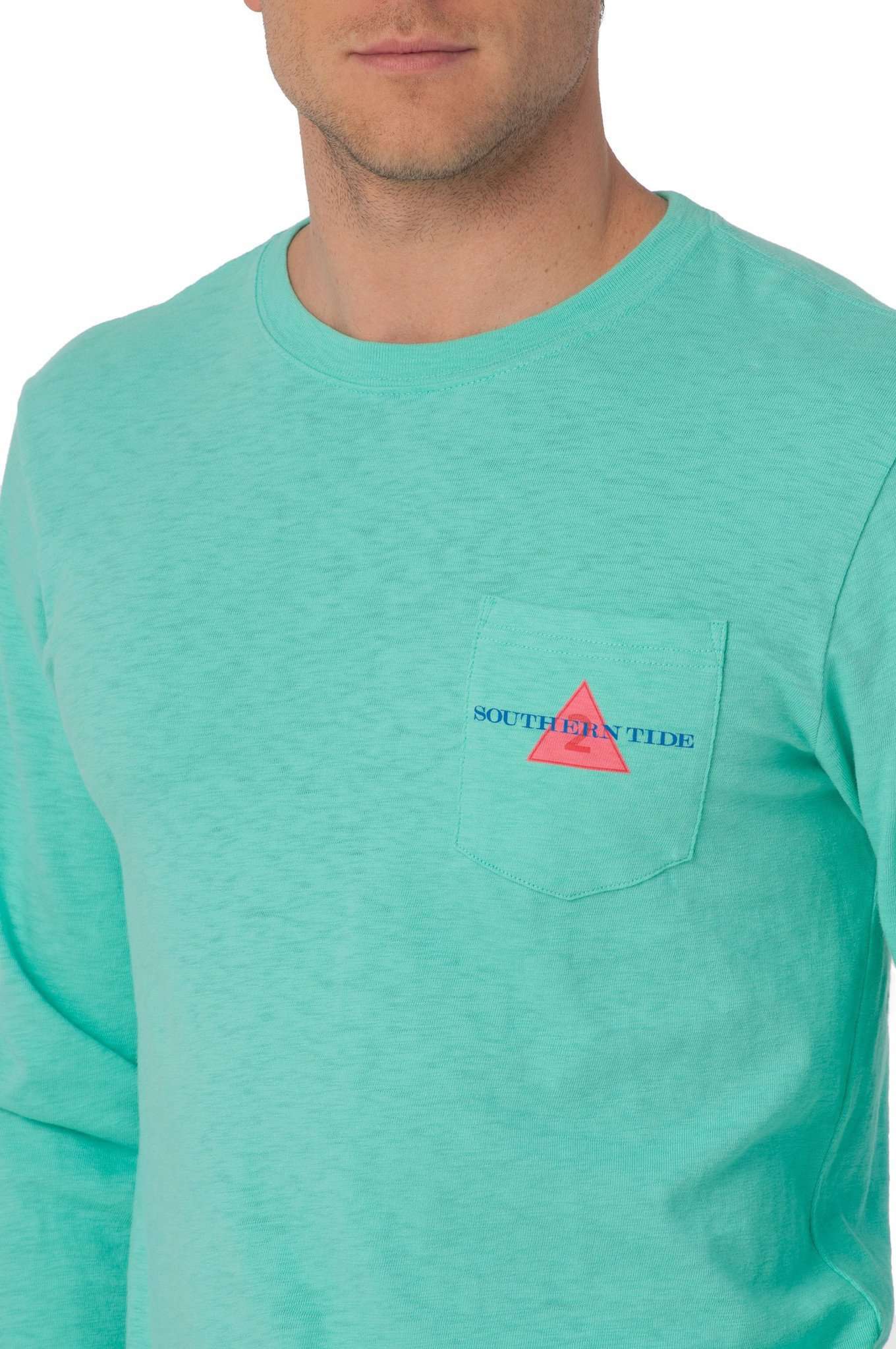 London, Paris, Athens Long Sleeve Pocket Tee in Bermuda Teal By Southern Tide - Country Club Prep