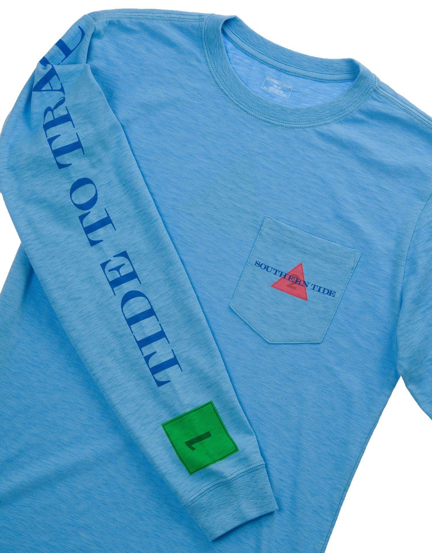 London, Paris, Athens Long Sleeve Pocket Tee in Ocean Channel By Southern Tide - Country Club Prep