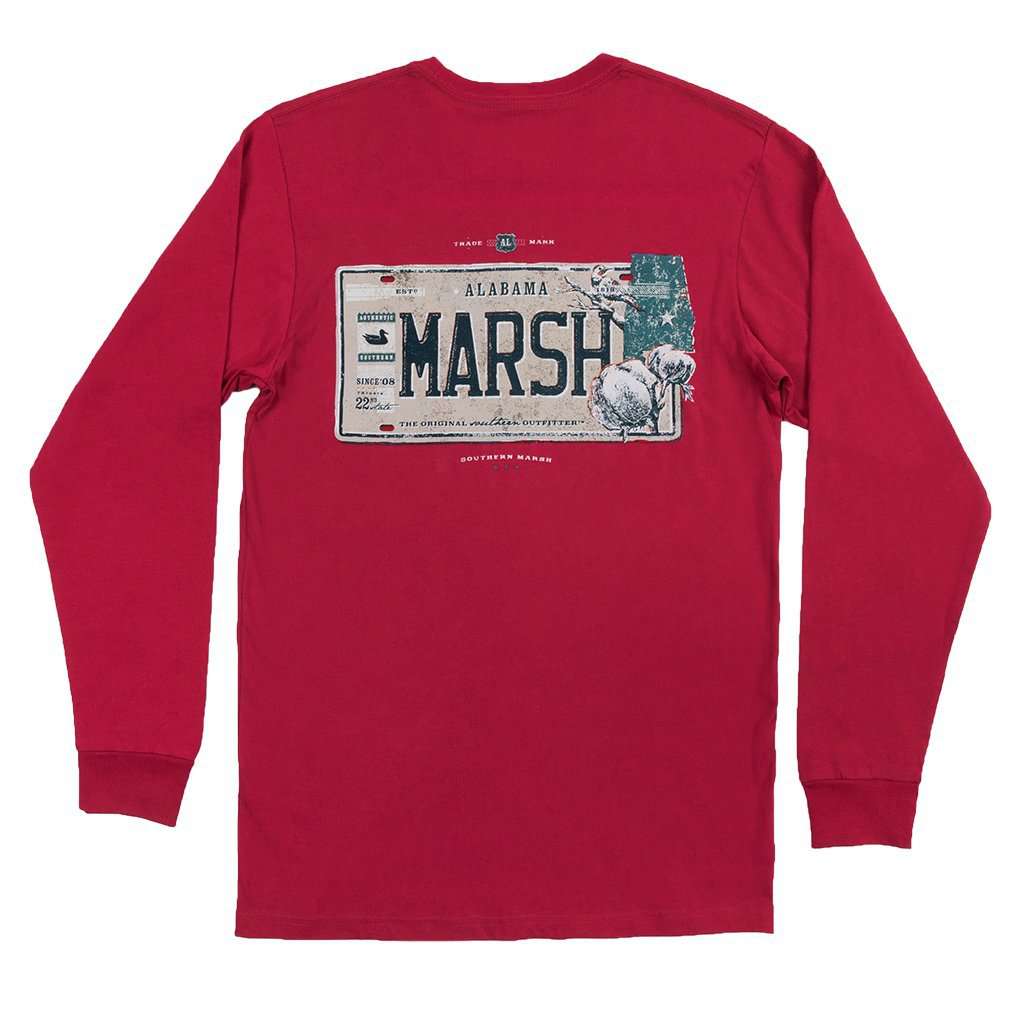 Long Sleeve Alabama Backroads Collection Tee in Crimson by Southern Marsh - Country Club Prep