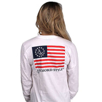 Long Sleeve Anchored Ensign Flag in White by Anchored Style - Country Club Prep