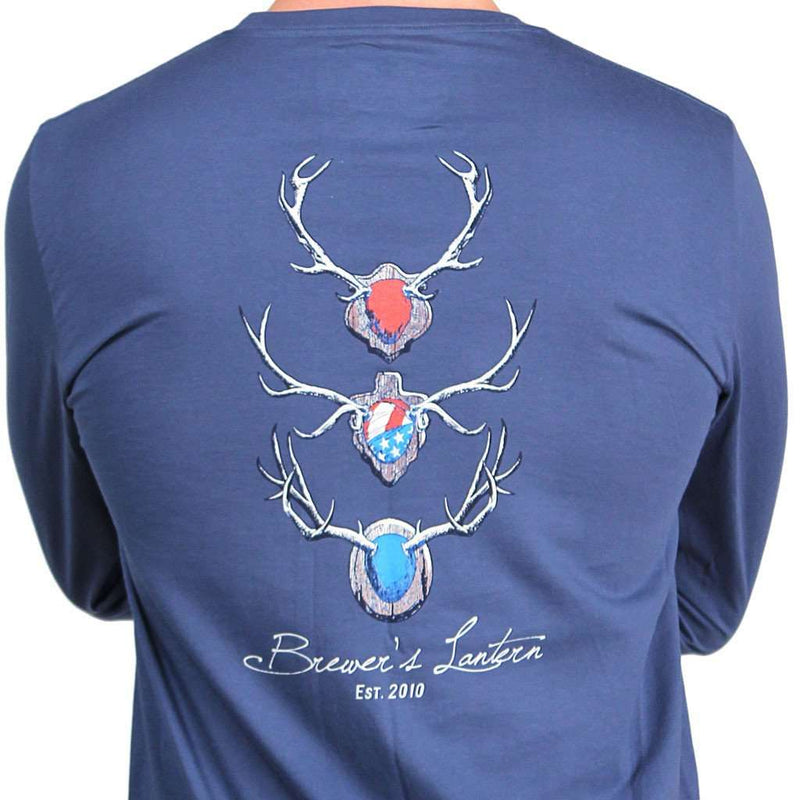 Long Sleeve Antlers Tee in Ole Blue by Brewer's Lantern - Country Club Prep