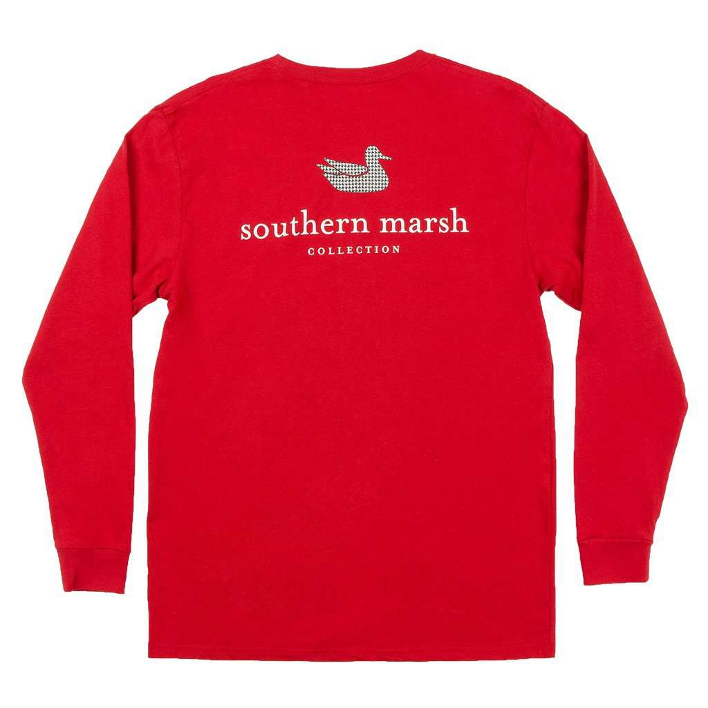 Long Sleeve Authentic Collegiate Tee Shirt in Crimson with Houndstooth Duck by Southern Marsh - Country Club Prep