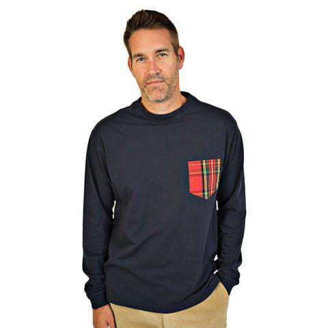 Long Sleeve Cliffside Tee in Nantucket Navy with Royal Stewart by Castaway Clothing - Country Club Prep