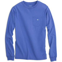 Long Sleeve Embroidered Pocket Tee in Coastal Blue by Southern Tide - Country Club Prep