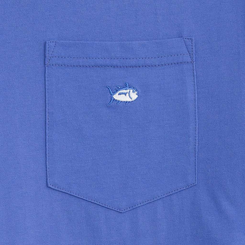 Long Sleeve Embroidered Pocket Tee in Coastal Blue by Southern Tide - Country Club Prep