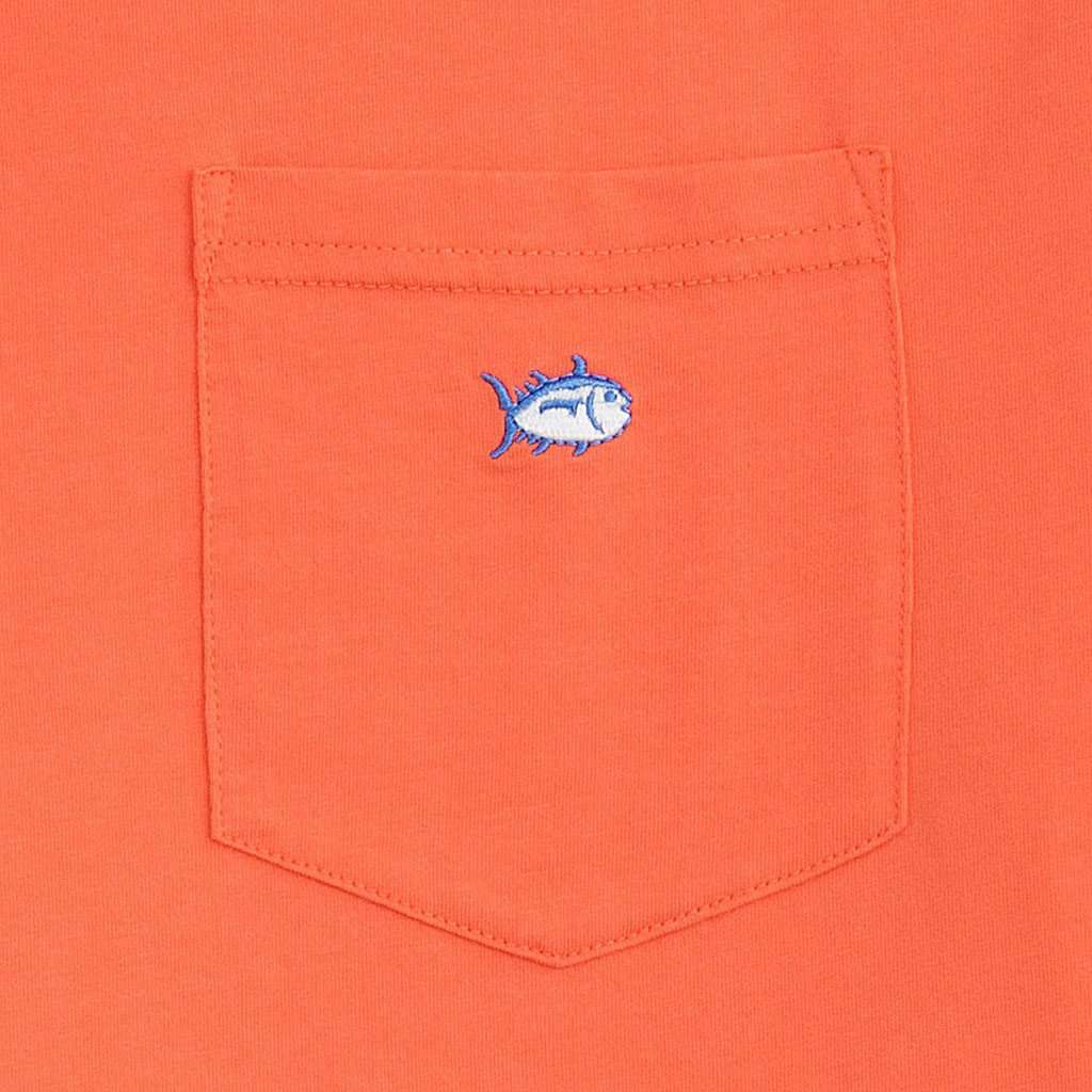 Long Sleeve Embroidered Pocket Tee in Hot Coral by Southern Tide - Country Club Prep