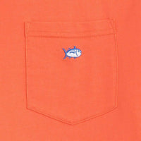 Long Sleeve Embroidered Pocket Tee in Hot Coral by Southern Tide - Country Club Prep