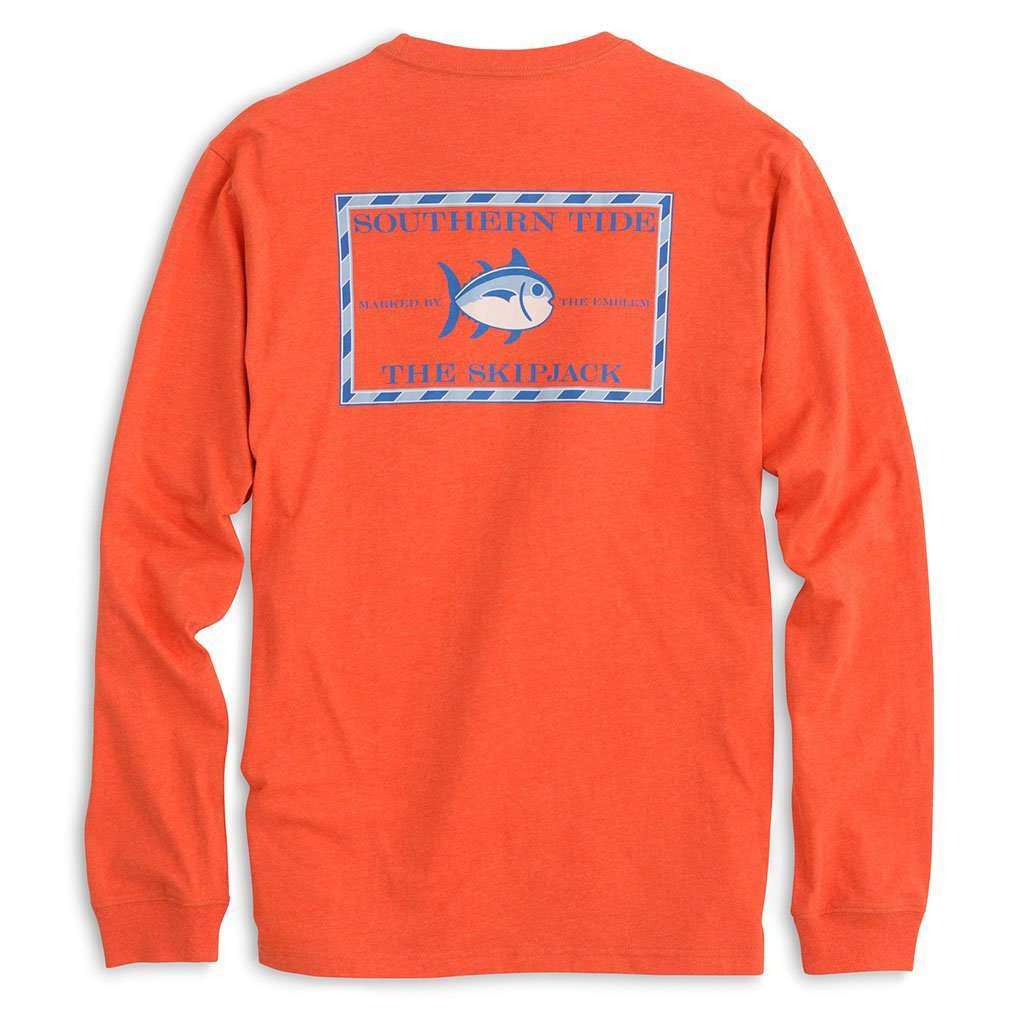 Long Sleeve Heathered Original Skipjack Tee in Bonfire Orange by Southern Tide - Country Club Prep