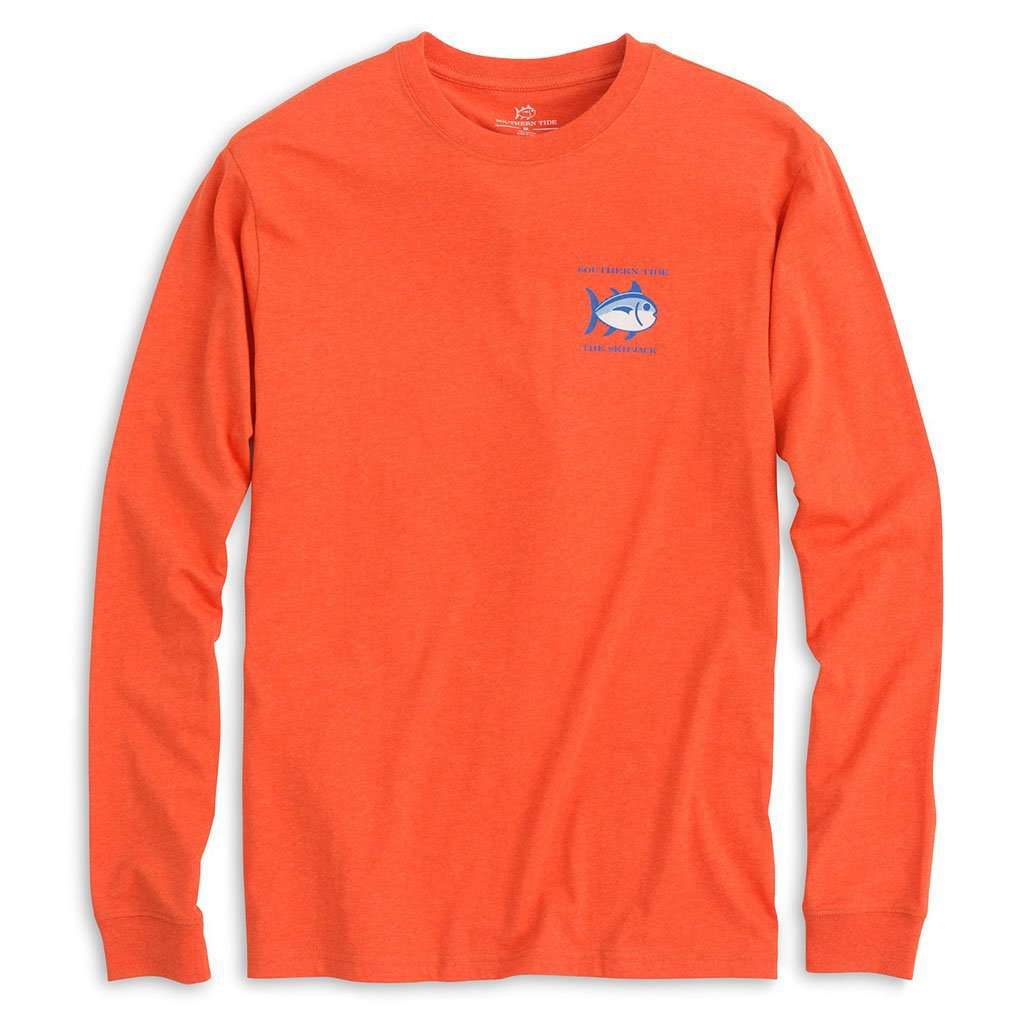 Long Sleeve Heathered Original Skipjack Tee in Bonfire Orange by Southern Tide - Country Club Prep