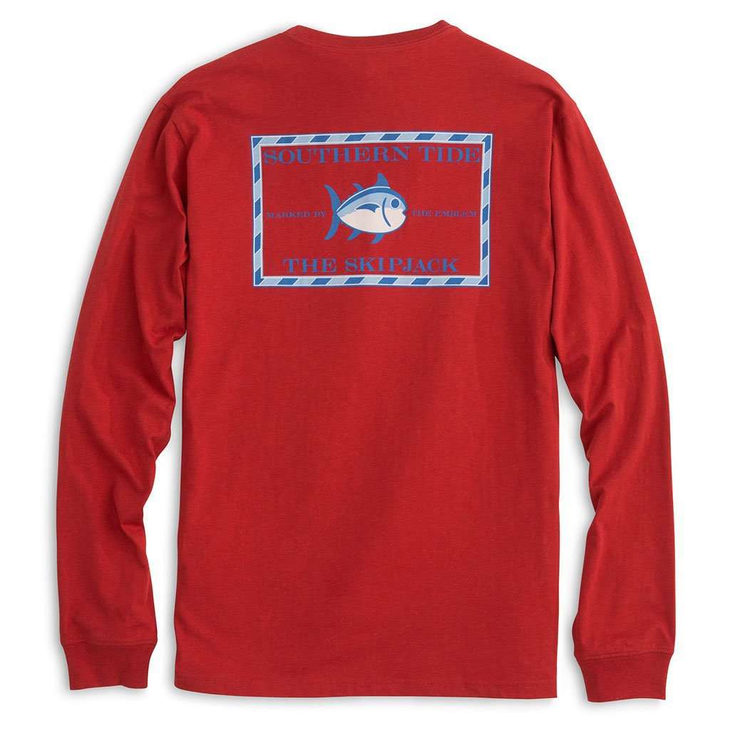 Long Sleeve Heathered Original Skipjack Tee in Fiesta Red by Southern Tide - Country Club Prep