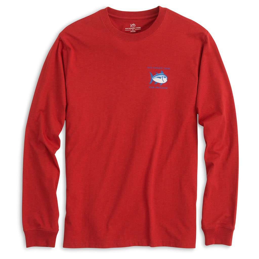 Long Sleeve Heathered Original Skipjack Tee in Fiesta Red by Southern Tide - Country Club Prep