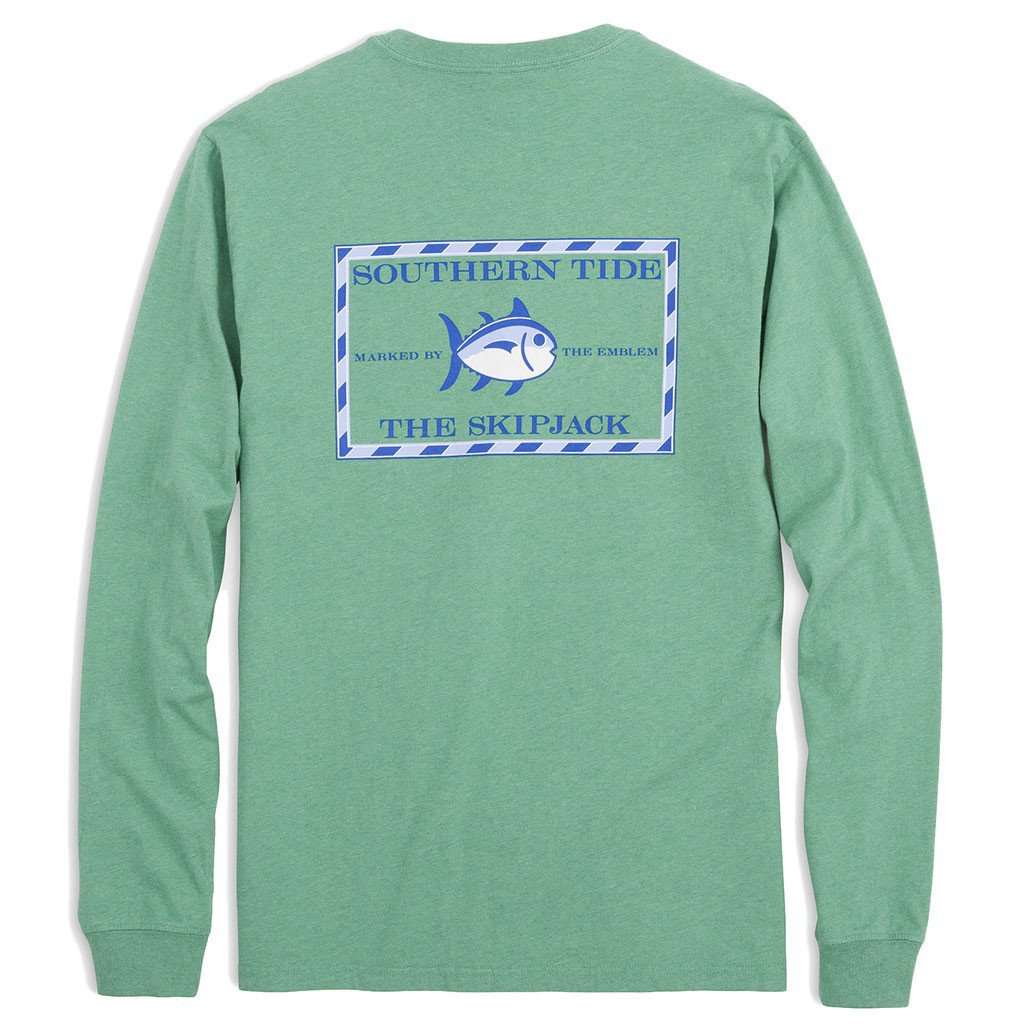 Long Sleeve Heathered Original Skipjack Tee in Pool Green by Southern Tide - Country Club Prep