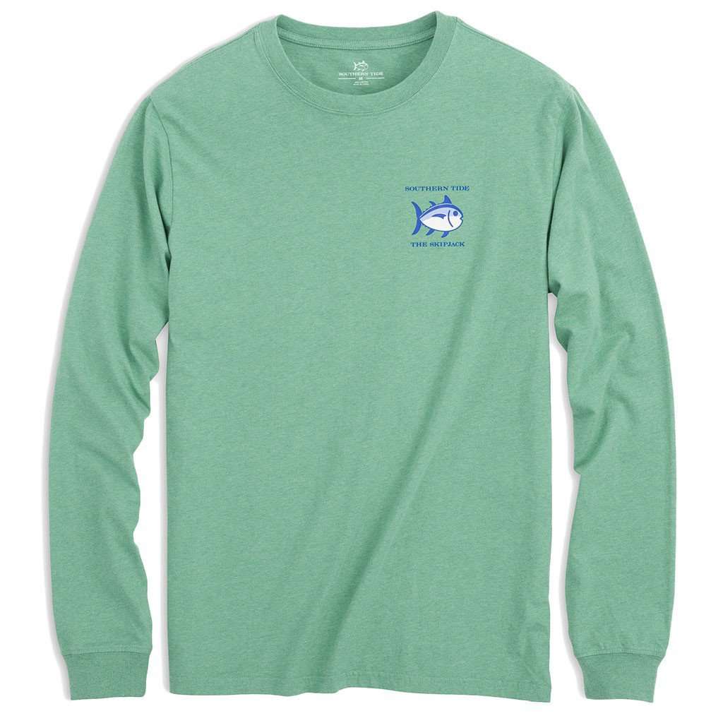 Long Sleeve Heathered Original Skipjack Tee in Pool Green by Southern Tide - Country Club Prep