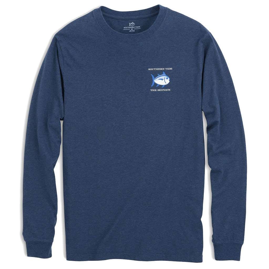 Long Sleeve Heathered Original Skipjack Tee in Skipper Blue by Southern Tide - Country Club Prep