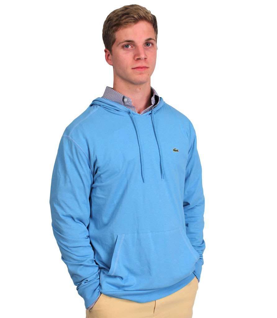 Long Sleeve Jersey Hooded T-Shirt in Blue by Lacoste - Country Club Prep