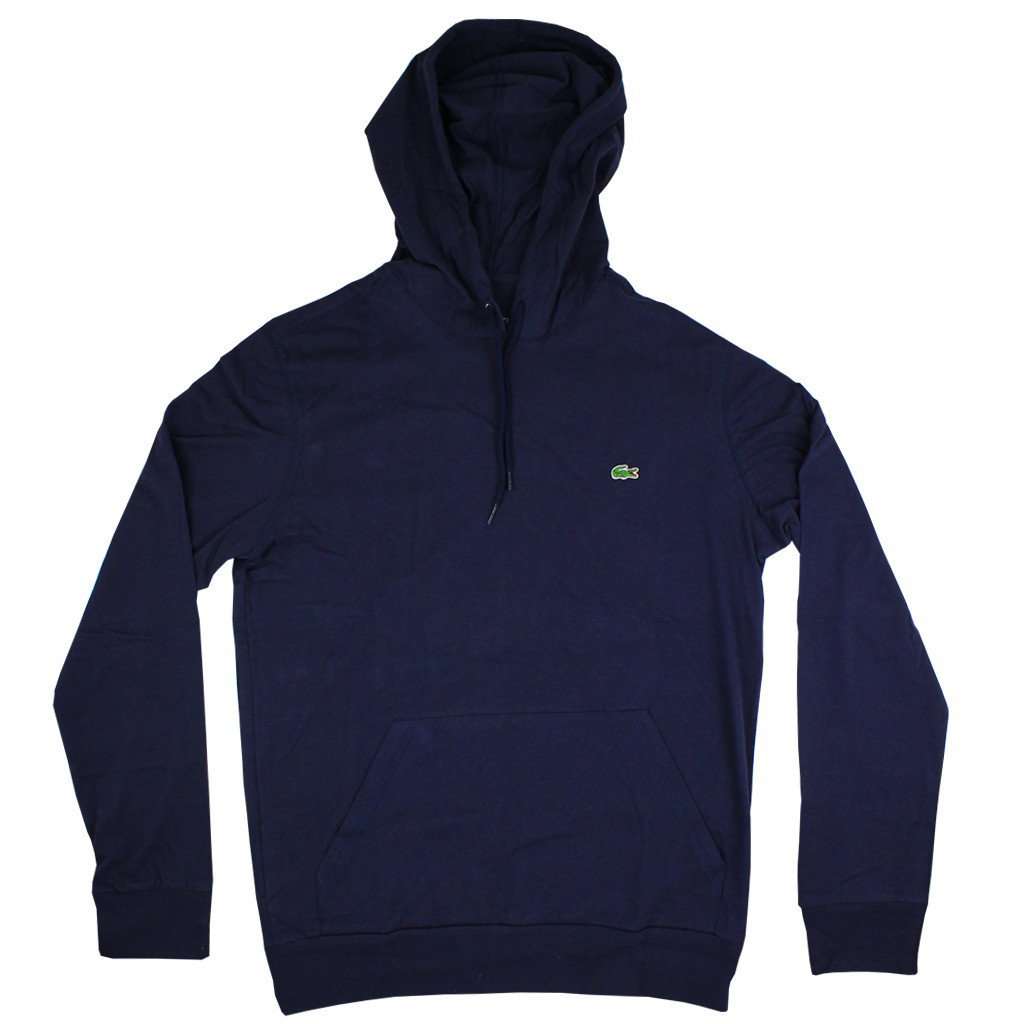 Long Sleeve Jersey Hooded T-Shirt in Navy by Lacoste - Country Club Prep