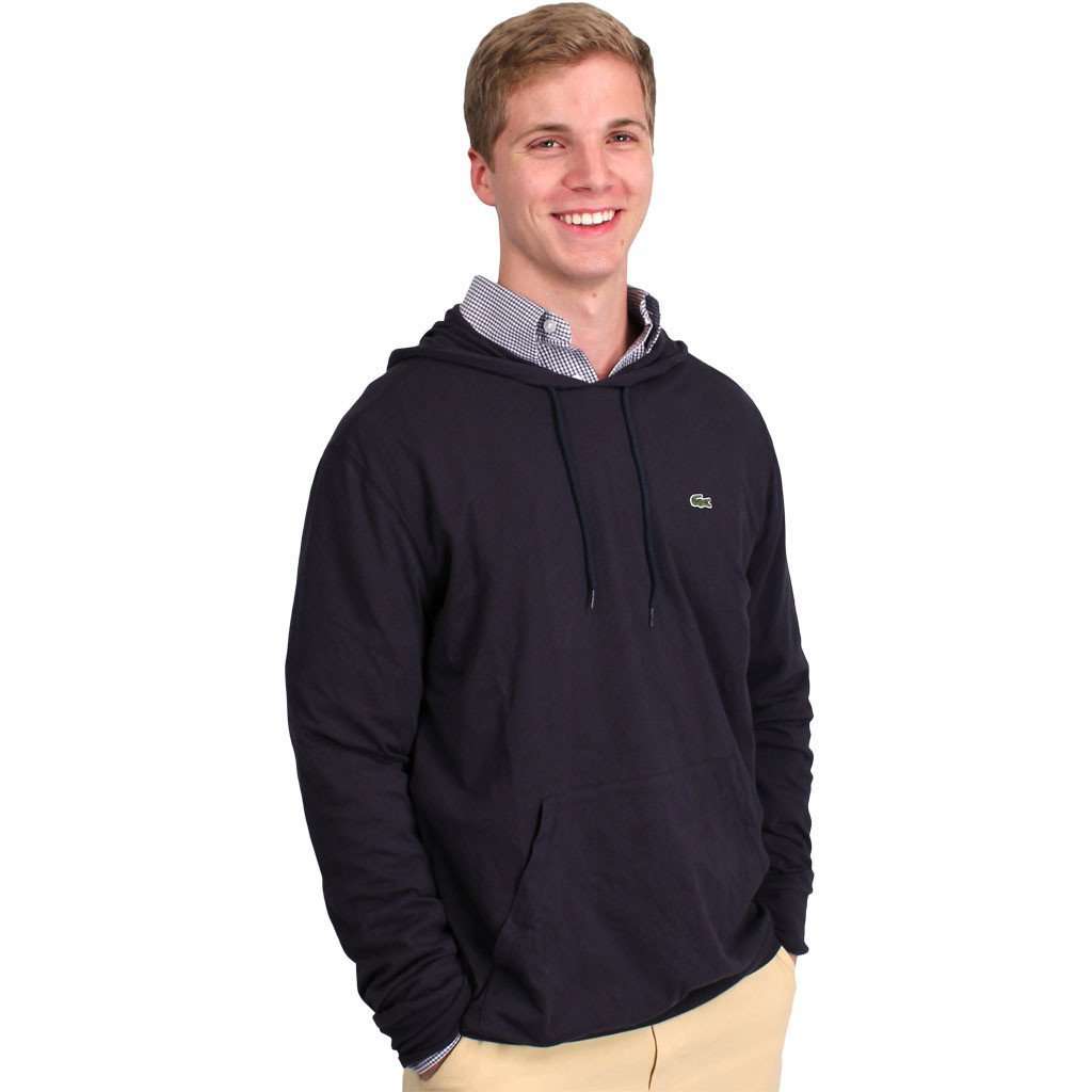 Long Sleeve Jersey Hooded T-Shirt in Navy by Lacoste - Country Club Prep