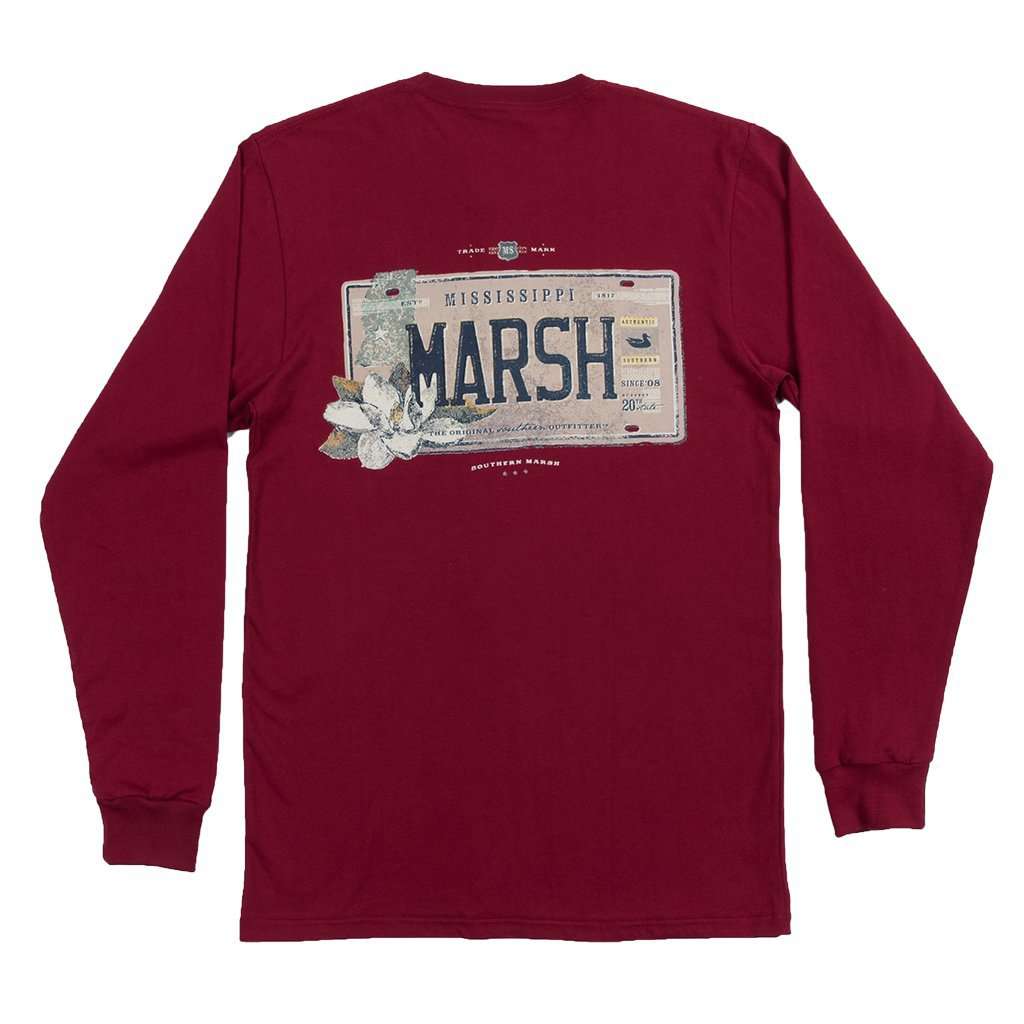 Long Sleeve Mississippi Backroads Collection Tee in Maroon by Southern Marsh - Country Club Prep