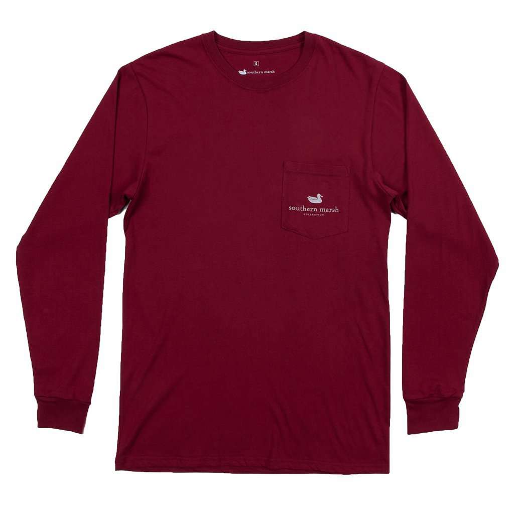 Long Sleeve Mississippi Backroads Collection Tee in Maroon by Southern Marsh - Country Club Prep