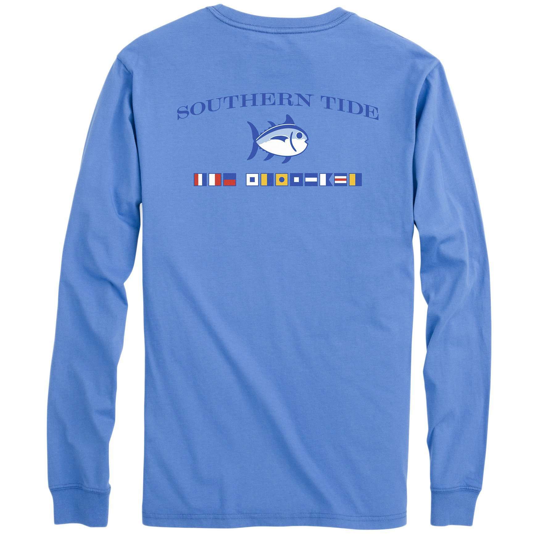 Long Sleeve Nautical Flags Tee Shirt in Cool Water by Southern Tide - Country Club Prep