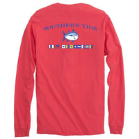 Long Sleeve Nautical Flags Tee Shirt in Fire Red by Southern Tide - Country Club Prep