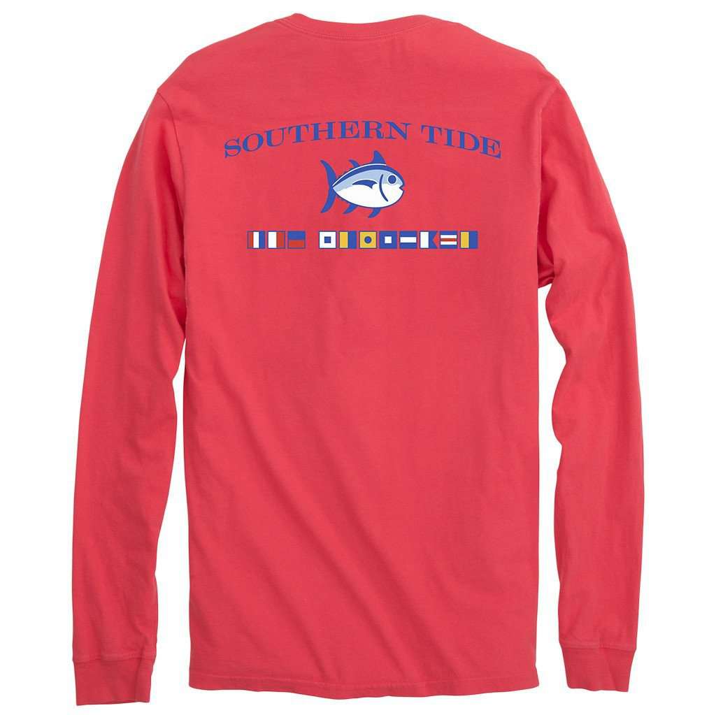Long Sleeve Nautical Flags Tee Shirt in Fire Red by Southern Tide - Country Club Prep
