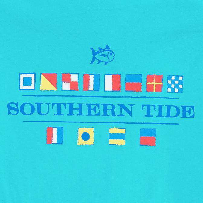 Long Sleeve Nautical Flags Tee Shirt in Scuba Blue by Southern Tide - Country Club Prep