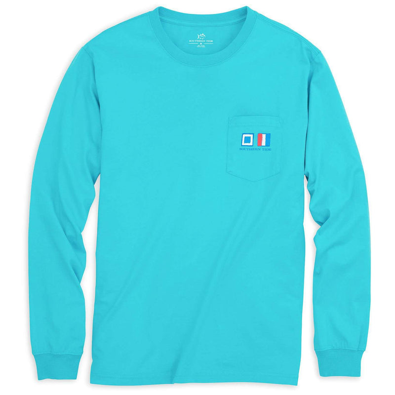 Long Sleeve Nautical Flags Tee Shirt in Scuba Blue by Southern Tide - Country Club Prep