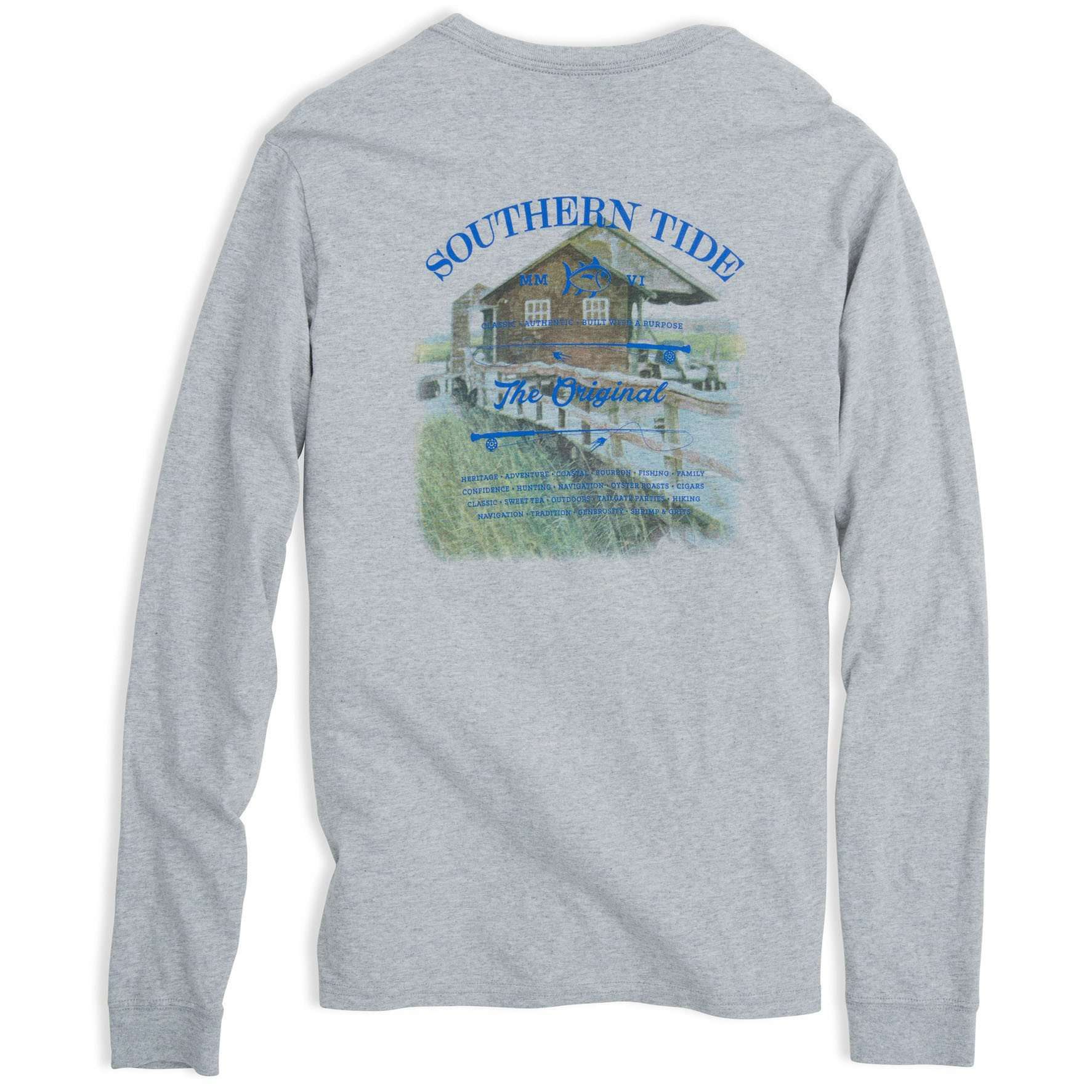 Long Sleeve Original Boathouse Tee in Heathered Grey by Southern Tide - Country Club Prep