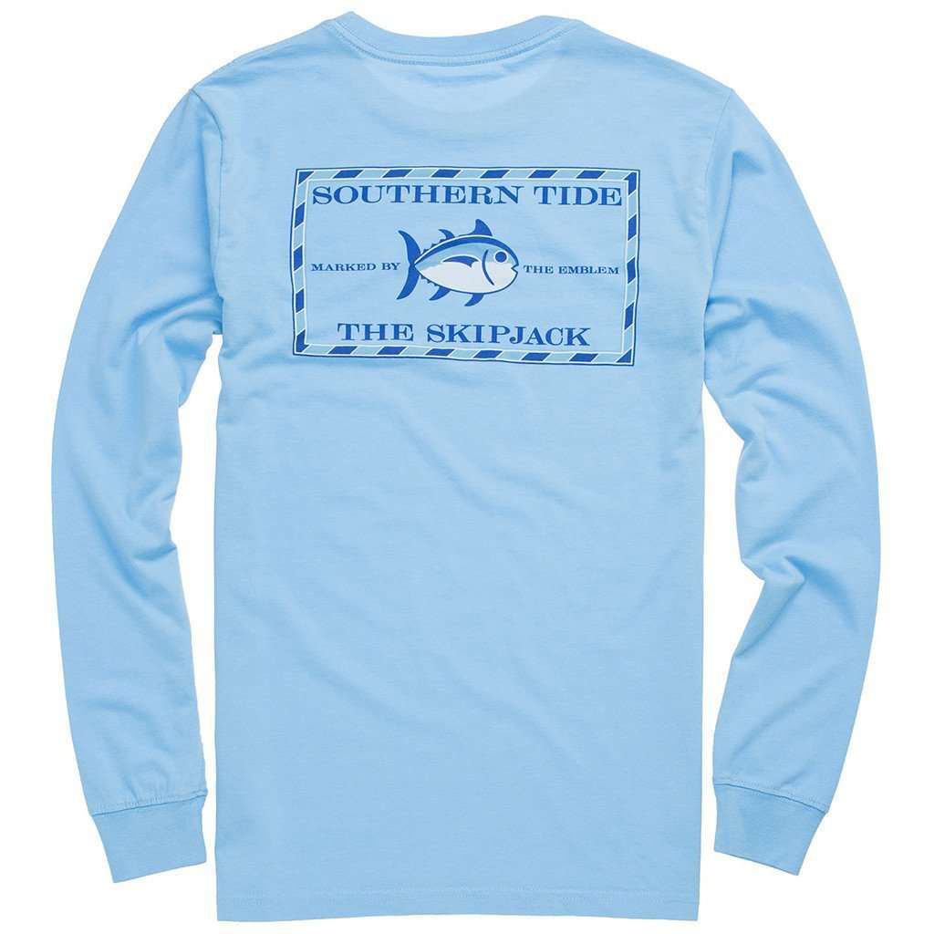 Long Sleeve Original Skipjack Tee in Ocean Channel by Southern Tide - Country Club Prep