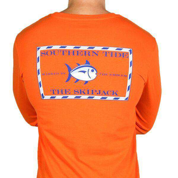 Long Sleeve Original Skipjack Tee in Orange Sky by Southern Tide - Country Club Prep