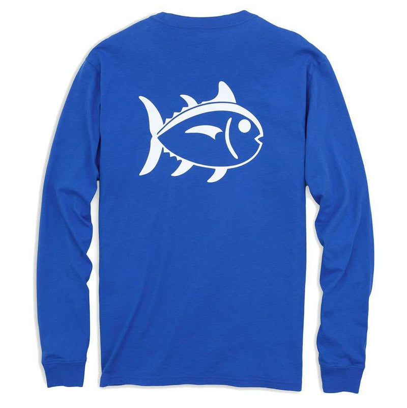 Long Sleeve Outlined Skipjack Tee in Cobalt Blue by Southern Tide - Country Club Prep
