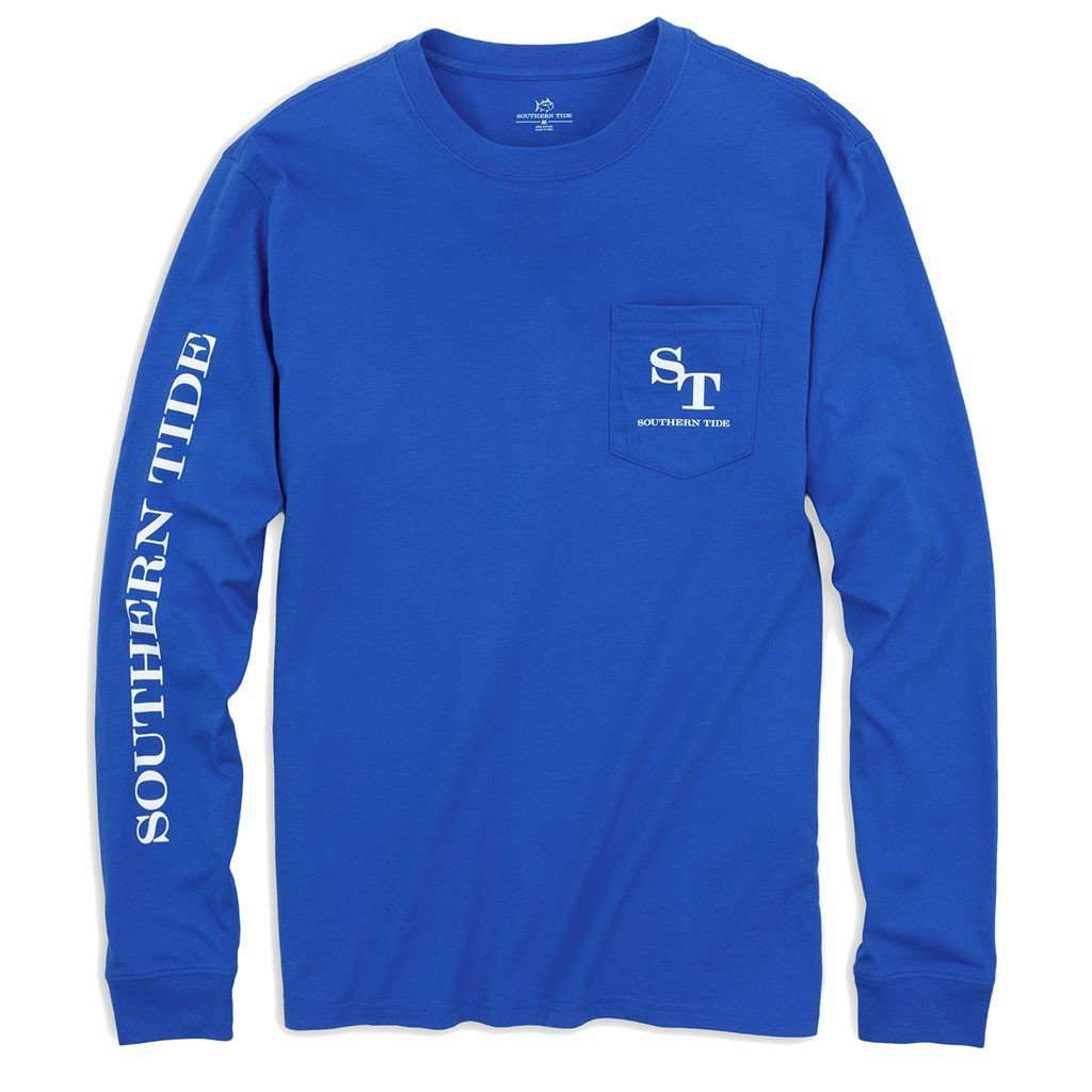 Long Sleeve Outlined Skipjack Tee in Cobalt Blue by Southern Tide - Country Club Prep