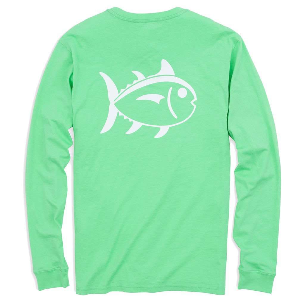 Long Sleeve Outlined Skipjack Tee in Starboard Green by Southern Tide - Country Club Prep