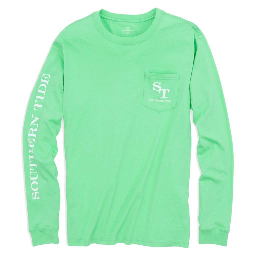 Long Sleeve Outlined Skipjack Tee in Starboard Green by Southern Tide - Country Club Prep