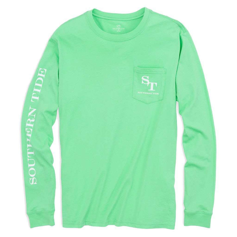 Long Sleeve Outlined Skipjack Tee in Starboard Green by Southern Tide - Country Club Prep